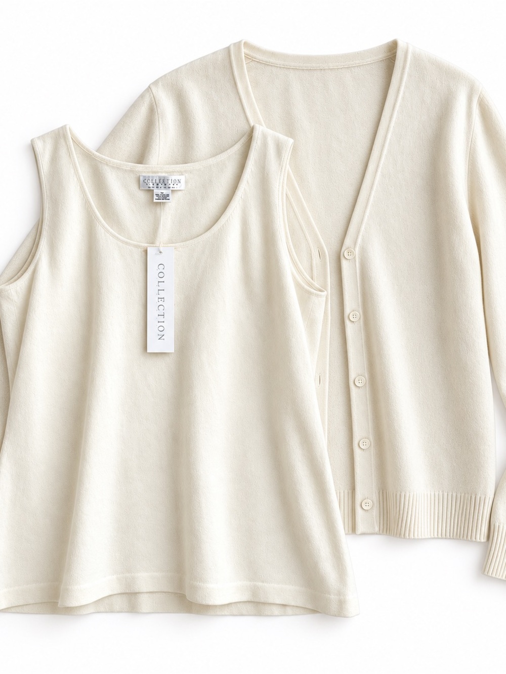 Collection B Cream Knit Tank and Button-Front Cardigan Set NWT